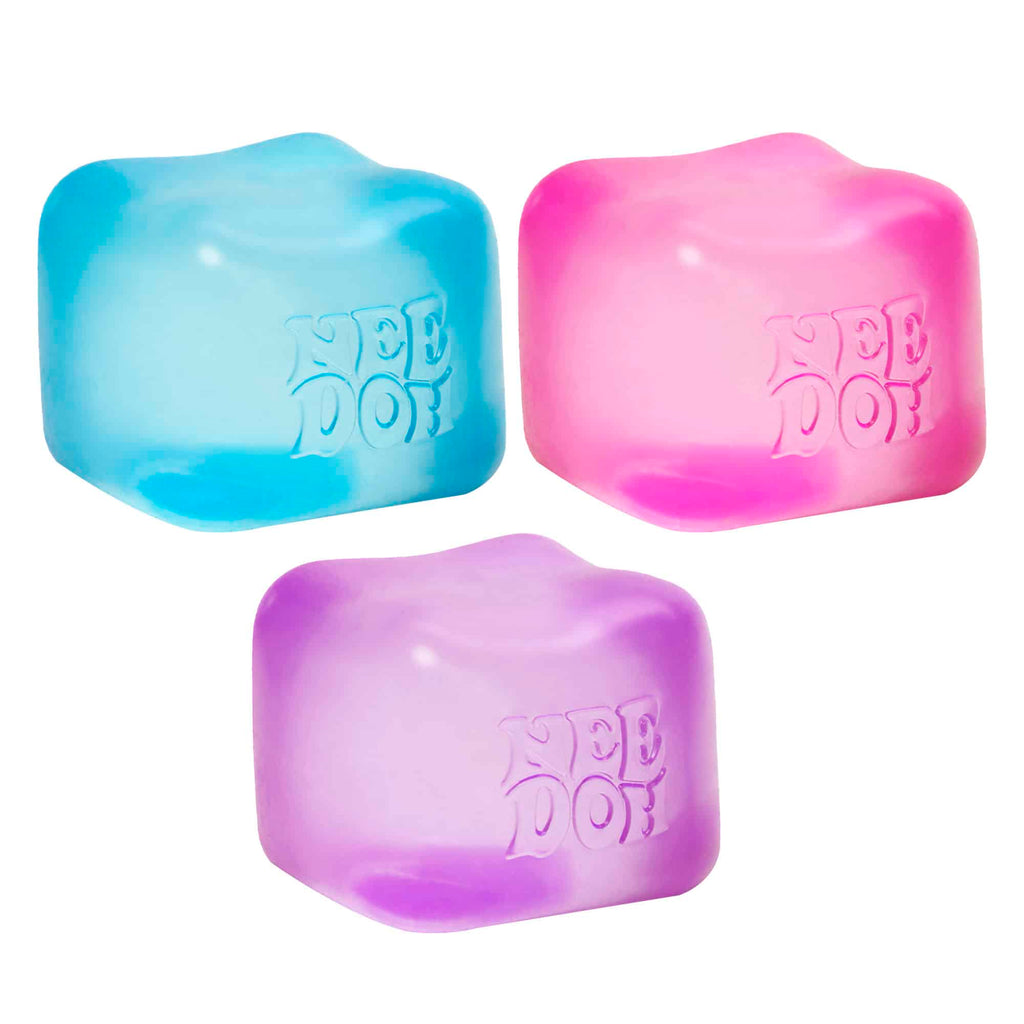 Crystal Clear NeeDoh Nice Cube | Series Elm Bridge - 3-Piece Assorted Nice Cubes Pack for Fidgeting Detail